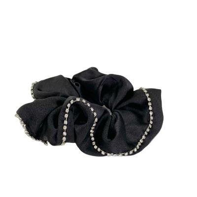 China Attractive Luxury Satin Faux Stone Hair Scrunchies Crystal Trimmed Elastic Hair Scrunchies For Women for sale