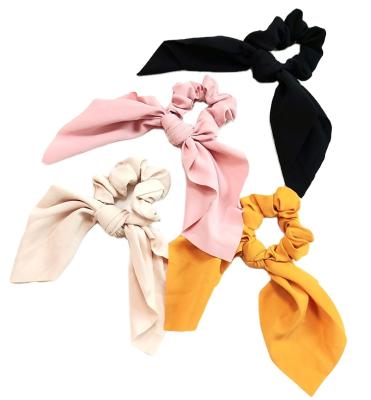 China Women Girls Rabbit Ear Scarf Scrunchies Small Bow Elastic Bands Polyester Hair Tops Attractive Simple Stretch Scrunchies Bowknot for sale