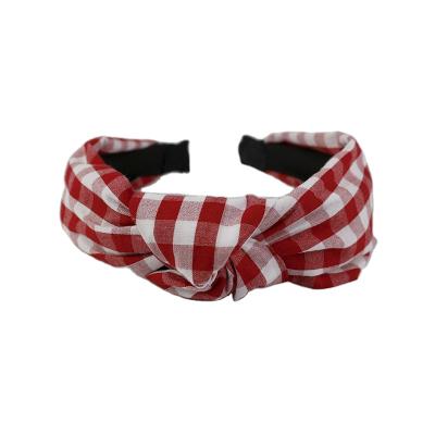 China Korean sweet women vintage 2021 new and Japanese twisted girls wide brim red and white grid plaid headbands tied over top for sale