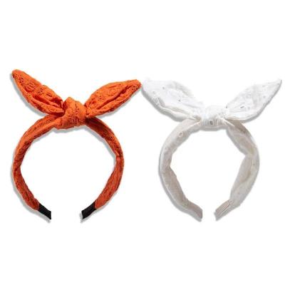 China Sweet+Korean 2021 Bunny Ear Headband Girls Plain Embroidery Flowers Bowknot Rabbit Bunny Ear Hairband for sale