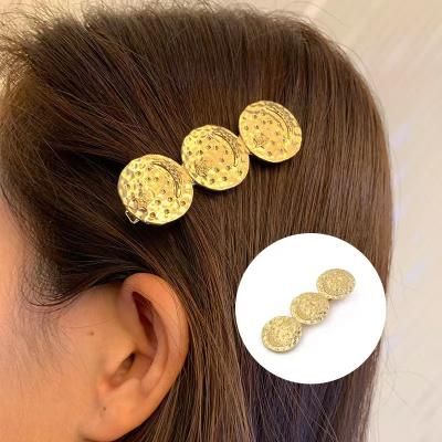 China Lady Gold Finish Women Clips Classic Vintage Environmentally Friendly Non-fading Metallic Smile Face Hair Clips For Girls for sale