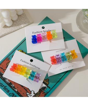 China 2021 Cute Transparent Hair Clips Environmentally Friendly Candy Rainbow Color Jelly Bear Duck Hair Clips Girls Hair Clips Wholesale for sale