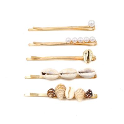 China Environmental Friendly Set of 5 Pcs Ocean Style Pearl Conch Shell Hair Clips For Women Summer Beach Girls Hairpins for sale