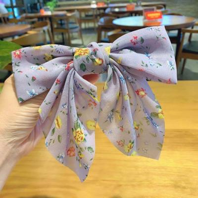 China 2021 Summer Flower Bowknot Hair Clip Chiffon Bowknot Butterfly Barrette Hair Clips Handmade Floral Girls Hair Clips for sale