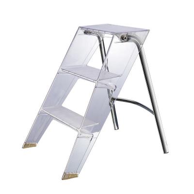 China Folding Ladders Boson Pedal Creative Non-slip Ladder Acrylic Folding Portable Insti Transparent Three-Step Ladder for sale