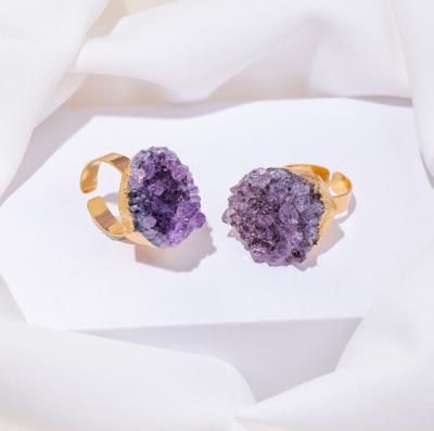 China Home Decoration Natural amethyst crystal cluster Galaxy agate crystal cluster ore Lau edge irregular ring jewelry for sale