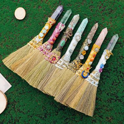 China China Rolling Stone Moon Hexagonal Column Nordic Style Single Pointed Crystal Column Broom with Quartz for sale