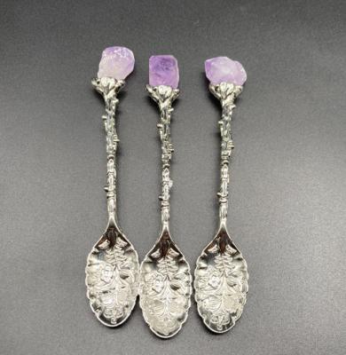 China Home Decoration Purple Crystal Alloy Spoons Retro Spoons Coffee  Tea  Dessert s Ice Cream Spoons for Cafe Tableware for sale