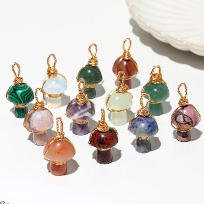 China China Hand Woven Gold Chain Fluorite Ore Gemstone Crystal Mushroom Shaped Charms Pendant for sale