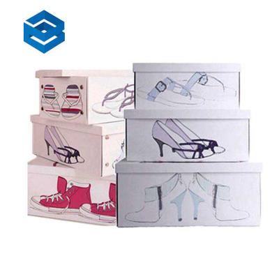 China Bio-degradable Wholesale Shipping of High Quality Paper Shoe Storage Box Fine Packaging Cardboard Square Empty Shoe Boxes for sale