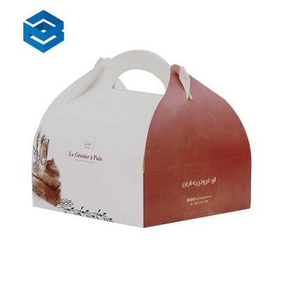 China Recyclable Dessert Store Packaged Muffins Baked Food Grade Biodegradable Foldable Eco Friendly Cakes Boxes Packaging with Handle for sale