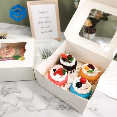 China Recyclable 4 Holes 12 Holes Bakery Packaging Transparent Windows Dessert Cup Cake Boxes with Ribbons for sale