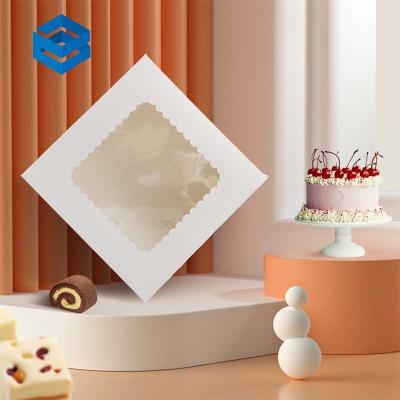 China Recyclable Custom 4 Holes Cup Cake Boxes White Cardboard Window Transparency Paper Cake Box with Ribbons for sale