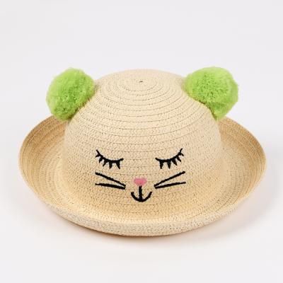 China Sun Shade Sun Hat Girls Kids Summer Straw Kitty 100% Paper Straw Hat for sale