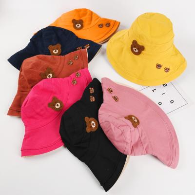 China Lovely Sunshade Cartoon Bear Cotton Travel Bucket Hat Summer Fisherman Hat for Kids and Girls 4-8 Years Old for sale