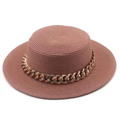 China Fedora Hats Custom Handmade Women Image Plain Straw Boater Hat With Big Chain for sale