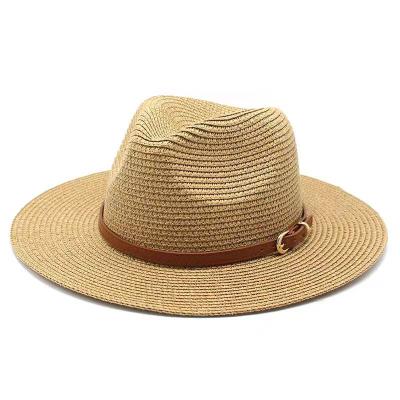 China Custom Wide Picture Brim Straw Hats Logo Panama Fedora Hat With Belt for sale