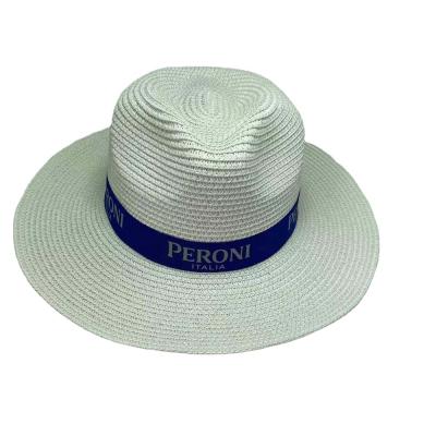 China Character Straw Fedora Hats Wholesale Promotional Wide Brim Panama Straw Hat With Custom Text Ribbon for sale