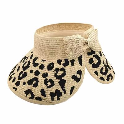 China Wide Brim Straw Visor Straw Hats Custom Paper Logo Picture Women Leopard Print Sombreros De Paja Beach Hat for sale