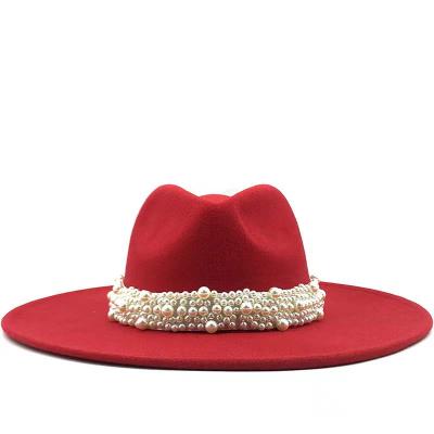 China Large Picture Wide Brim Fedora Hats Winter Autumn Spring Panama Hats Women With Pearls for sale