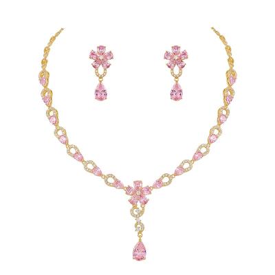 China Weiman High Quality Jewelry Set Luxury New Arrival Assorted Colors Pink Green Champagne Clear Cubic Zirconia Bridal Jewelry Set for sale