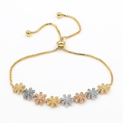 China FASHIONABLE Flower Shape Zircon CZ Crystal Micro Pave Real Gold Plated Adjustable Bracelets For Women Or Kids for sale