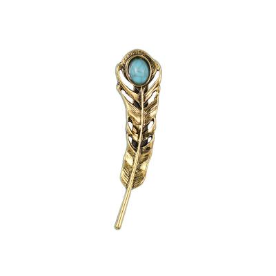 China Environmental Friendly Elegant Antique Gold Color Alloy Metal Feather Brooch Pins for sale