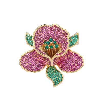 China TXZ206 Crystal Pave Sparkly Luxury Flower Hijab Jewelry Brooches Brass Pink Hijab Pins High Quality Brass for sale