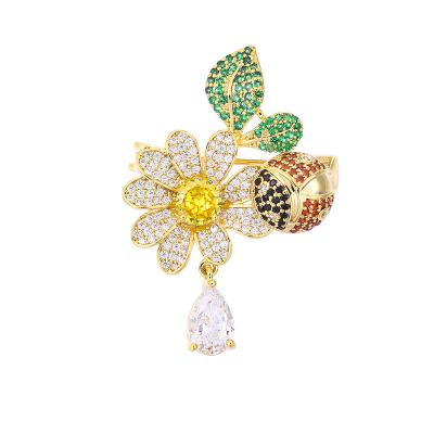 China TXZ194 Weiman Brass Jewelry Sparkly Multi Color Zircon Crystal Pave Flower Jewelry Brooches Hijab Pins for sale