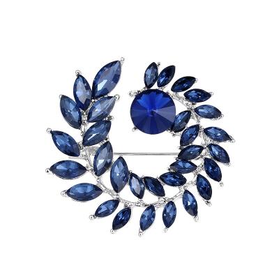 China New Arrival ALLOY/Crystal Leaf Shape Brooch Pins Clear Blue For Women Jewelry Dress Coat Or Wedding Trimmings for sale