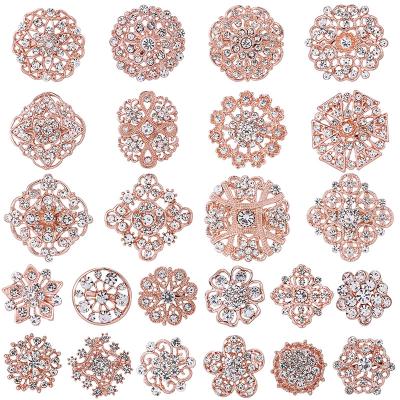 China ALLOY Amazon's Choice for Rose Gold Brooch WeimanJewelry 24 PCs Crystal Rhinestones Brooch Pins Set for for DIY wedding bouquets kit for sale