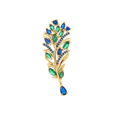 China Green TXZ193 Sparkly Brass and Beautiful CZ Diamond Luxury Color Women Hijab Pins Decor Blue Brooches Feather Dress Suit Coat for sale