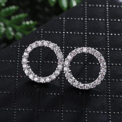 China FASHIONABLE high quality gold plated ZIRCON silver or 14K zirconia rhodium circle stud earrings for sale