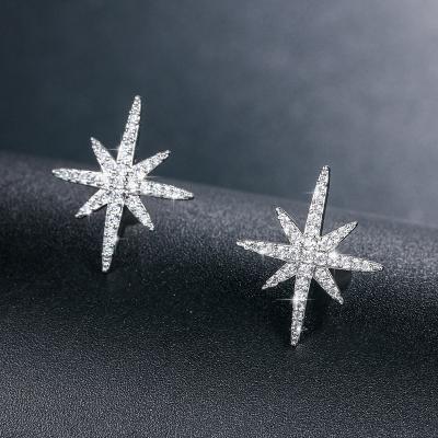 China FASHIONABLE High Quality Silver Rhodium Plated Zircon Pave Shiny ZIRCON Starburst Stud Earrings for sale