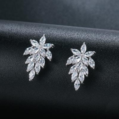 China Marquise Leaf Cubic Zirconia Exquisite Environmental Friendly CZ Crystal Chandelier Earrings in Rhodium Silver Plated for sale