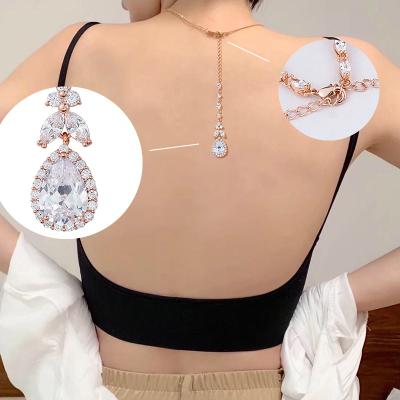 China ZIRCON Crystal Back Drop Rhodium Halo Pear Cut Zircon Silver Plated CZ For Necklace During Bridal Wedding NE391 for sale