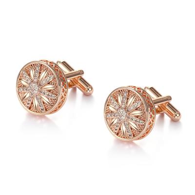 China Brass New Arrival Exquisite Round CZ Flower Zircon Crystal Cufflinks For Men for sale