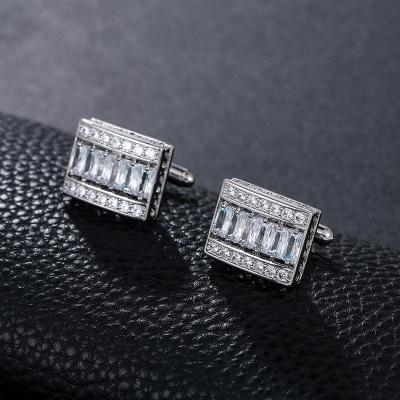 China 1 Pair Brass Rectangle Shape Exquisite Zircon Crystal Cubic Zirconia CZ Slap Links For Men for sale