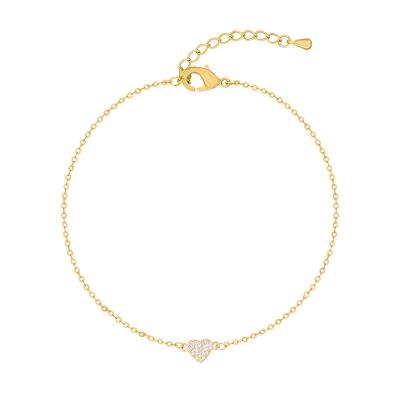 China From Weiman Jewelry Factory Directly Selling TRENDY 14K Yellow Gold Plated Zircon Heart Anklet Chain for sale