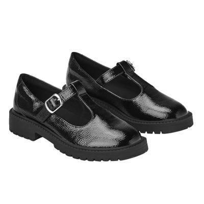 China Lightweight Black Genuine Leather Hook And Loop School Shoes Girls Kid School Shoes Wholesale for sale