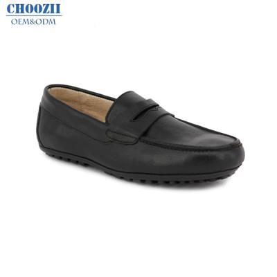 China Anti-Slippery Custom Colors American Kids Black Genuine Leather Boys Loafers Slip On Stylish Shoes for sale