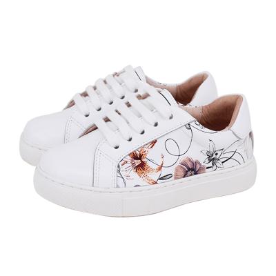 China Choozii Wholesale Flat Kids Shoes Lace Up Floral Print Leather Fashion Custom Sneakers for sale