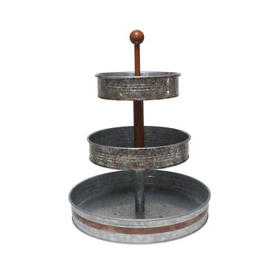 China Eco - Friendly Galvanized Three Tiered Metal Serving Rack 3 Tier Tray For Cake Dessert Shrimp for sale