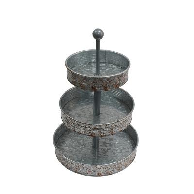 China Eco - Friendly Rustic Metal Stand Three Tiered Tray Galvanized Decorative Serving Tray for sale