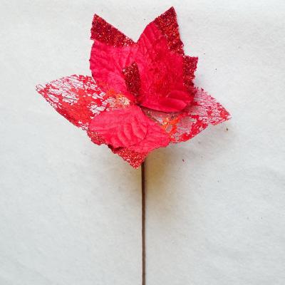 China Hand Made Artificial Red Poinsettia Flower Picks For Garlands Garland Wedding Holiday Christmas Tree Decoration for sale