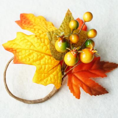 China Handmade Handmade By Artificial Maple Leaf Berry And Pomegranate Napkin Ring For Autumn Fall Decor for sale