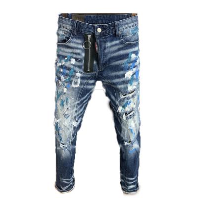 China JUSTNEW Men's Casual Men's Holes Denim Skinny Lattice Pants Breathable Jeans for sale