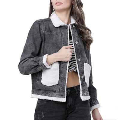 China Breathable Fashion Gray And White Women Color Blocked Denim Jacket JUSTNEW for sale