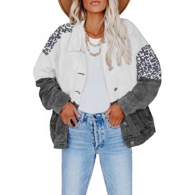 China 2021 Winter Breathable Jacket Woman Cotton Color Block Patchwork Front Pocketed Corduroy Denim Jean Jacket Jackets For Women for sale