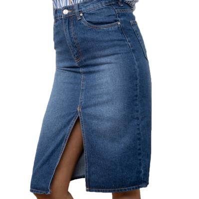 China Autumn Patchwork Buttons Deco Ripped Edge Long Breathable Denim Skirt Women's Chic Spring Jeans Skirts for sale